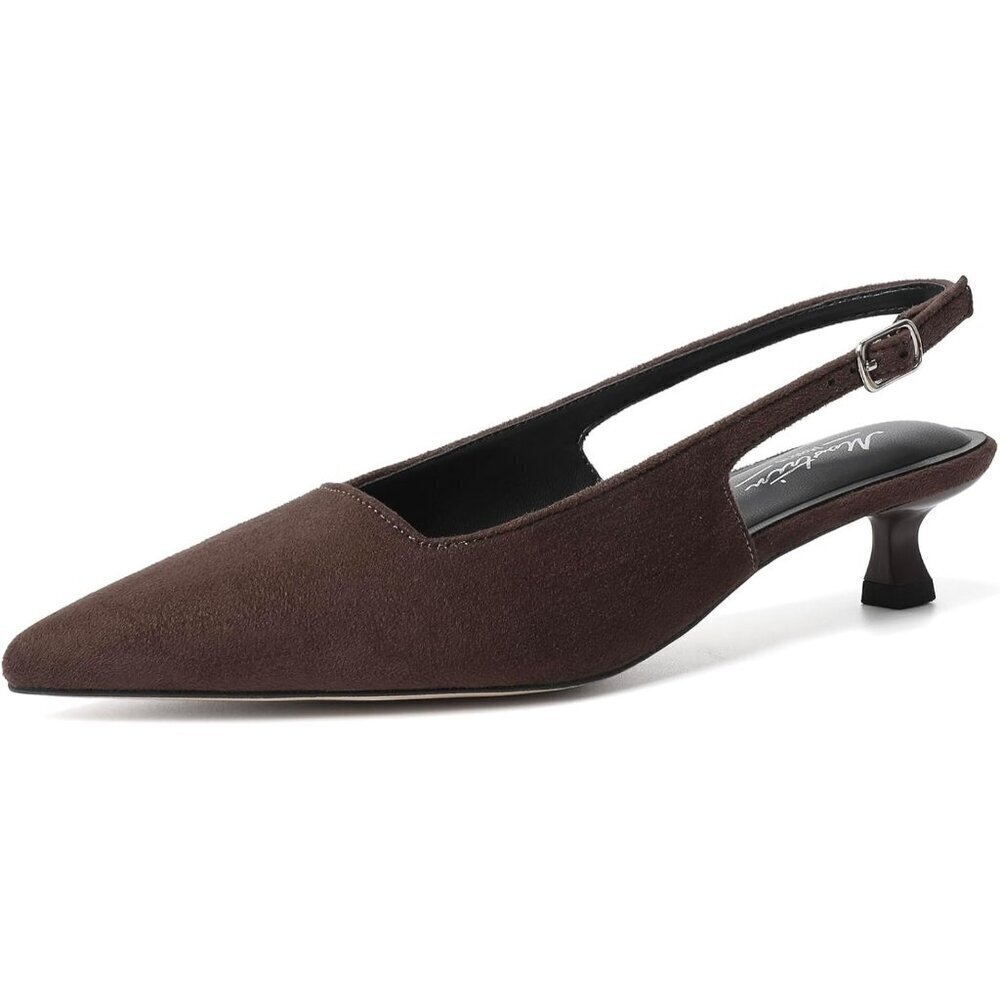Women's Dark Brown Pointed Closed Toe Slingback Kitten Heels Pumps Party Shoes